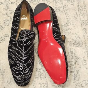New Christian Louboutin Black and Silver Men's Loafers Size 45.5  / US 12.5